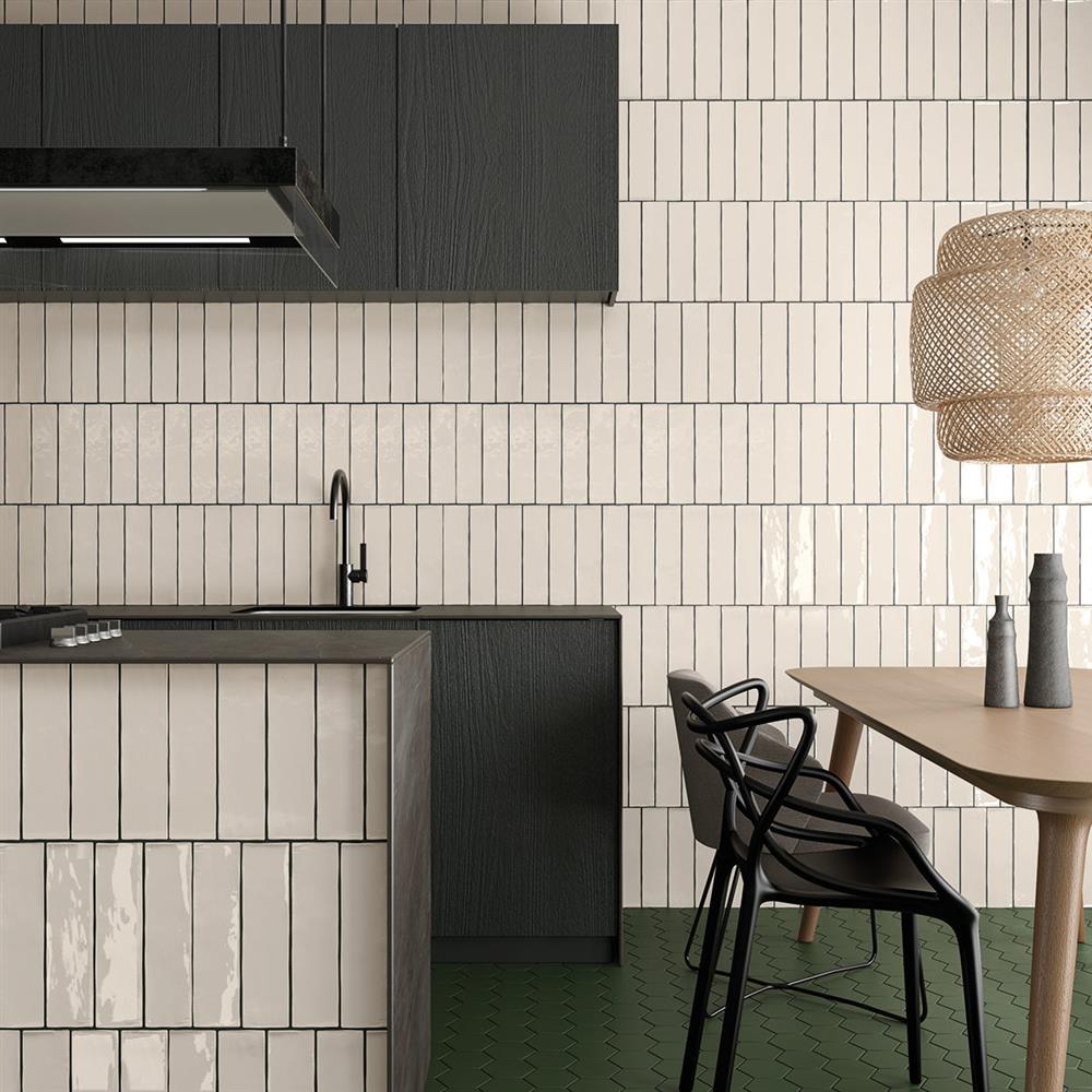 Vertical white metro tiles